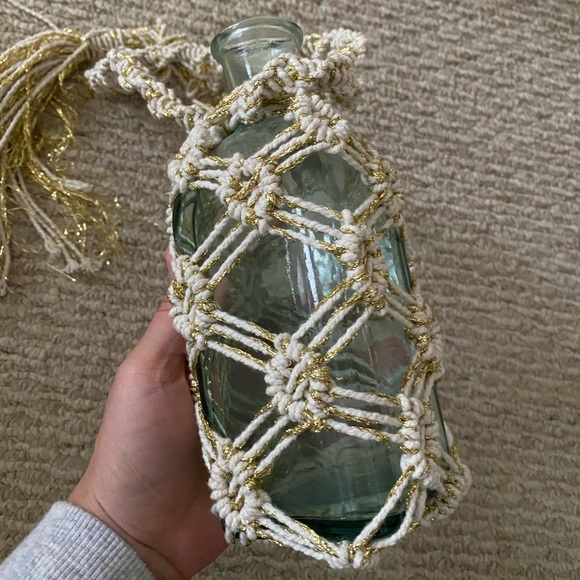 SEZANE MACRAME BOHEMIAN GLASS BOTTLE HANGING VASE - Picture 6 of 8